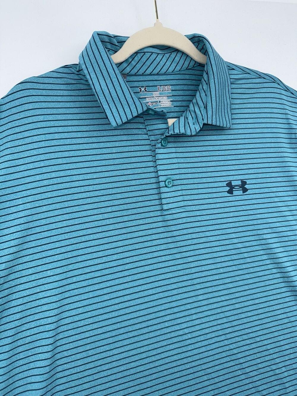 Under Armour Mens XLarge Baby Blue Short Sleeve Polo Shirt Loose Fit Heat Gear